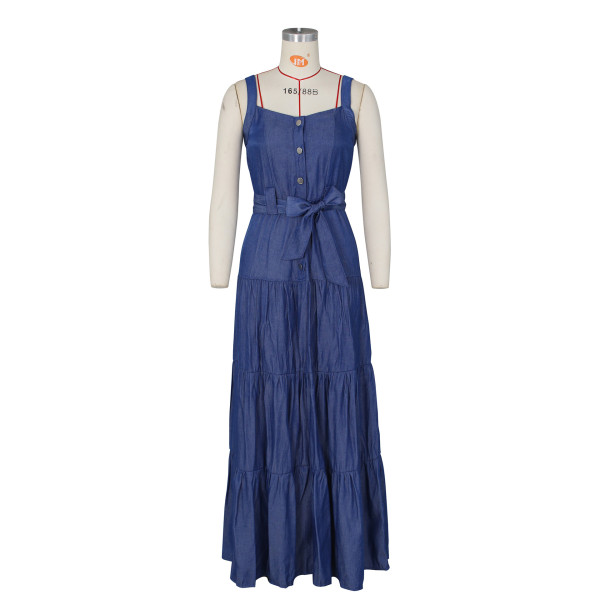 women's denim suspender maxi skirt