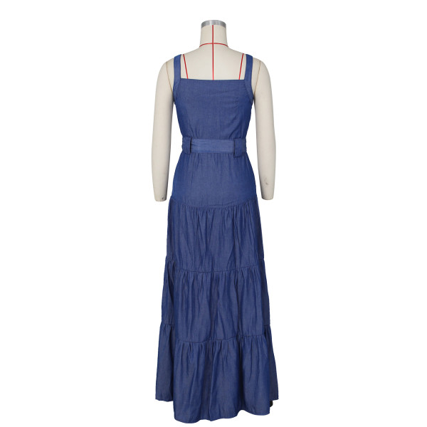 women's denim suspender maxi skirt