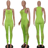Fashionable and sexy hollow solid color jumpsuit