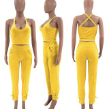 Candy Color Set Eyelet Strap Sports and Leisure Two-Piece Set