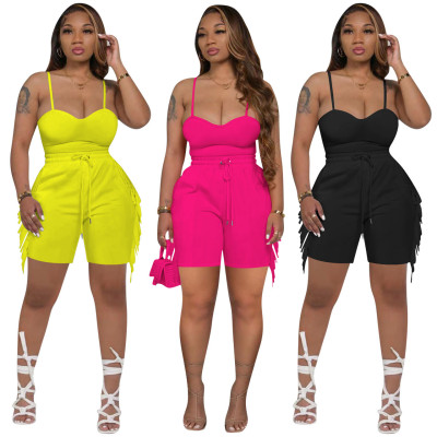 Fashion sexy sling tassel two-piece set
