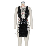 Dress Sexy Sleeveless Lace Up Club Mini Skirt