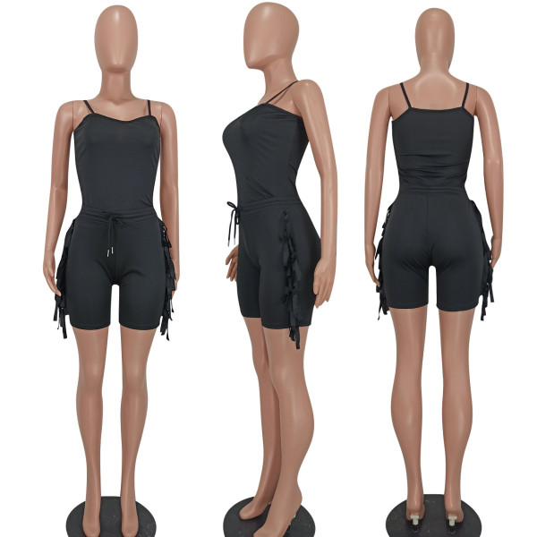 Fashion sexy sling tassel two-piece set