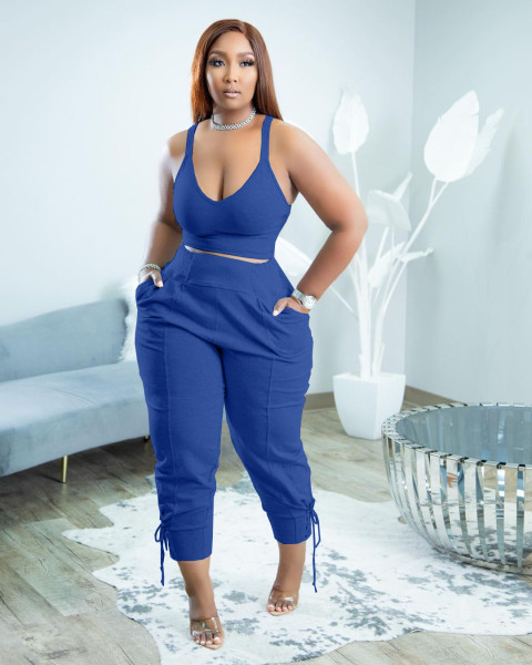 Candy Color Set Eyelet Strap Sports and Leisure Two-Piece Set