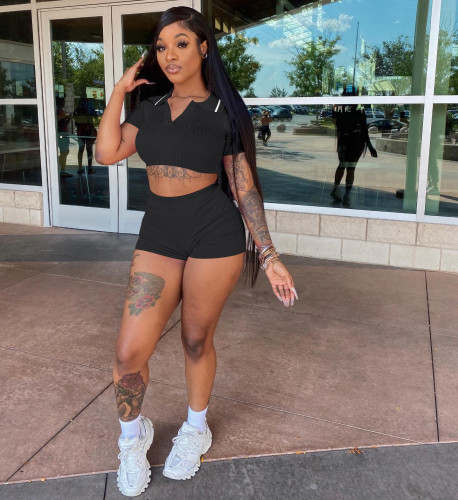 Sports and leisure waistless solid color two-piece suit