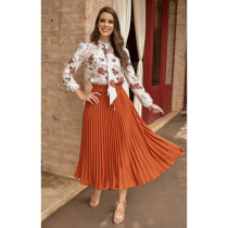 Women's Mid Length Fashion High Waist Pleated Drawstring Skirt Women's Mid Length Fashion High Waist Pleated Drawstring Skirt