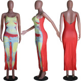 Fashion Casual Positioning Print Sexy Backless Sling Dress