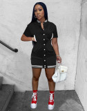Women's Summer Short Sleeve Button Baseball Dress Sports Casual Mid Skirt Women