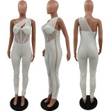 Fashionable mesh panelled jumpsuit with chest pad