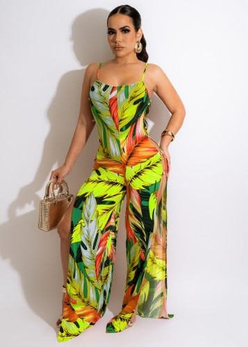 printed suspender jumpsuit