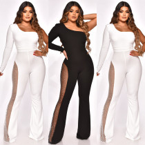 Fashion mesh stitching hot diamonds flare jumpsuit Fashion mesh stitching hot diamonds flare jumpsuit