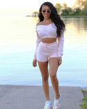 Women's V-Neck Solid Off Shoulder Sports Two-Piece Set