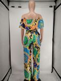 Women's Sexy Print One-Line Neck Wide-Leg Jumpsuit