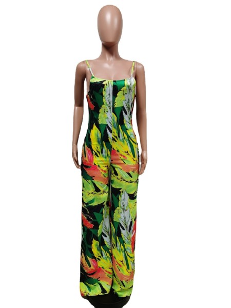 printed suspender jumpsuit
