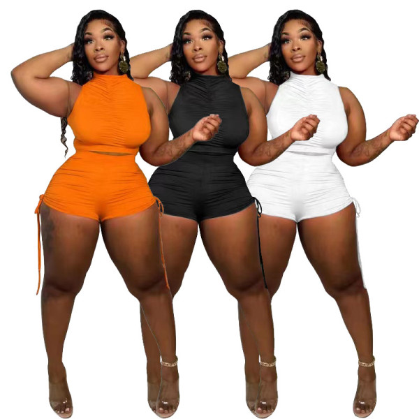 Women's Solid Color Tie Smocked Two-Piece Sports Fashion Casual Suit