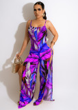 printed suspender jumpsuit