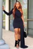 Fashion Casual Slanted Shoulder Irregular Solid Color Dress Party Evening Dress