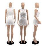 Women's Solid Color Tie Smocked Two-Piece Sports Fashion Casual Suit