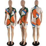 Fashionable and sexy button-position print jumpsuit