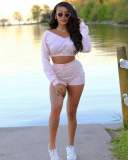Women's V-Neck Solid Off Shoulder Sports Two-Piece Set
