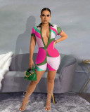 Fashionable and sexy button-position print jumpsuit