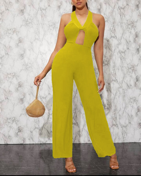 Solid Color Fitted Jumpsuit