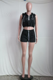 Fashion Casual Solid Color Short Sleeve Shorts Hooded Suit