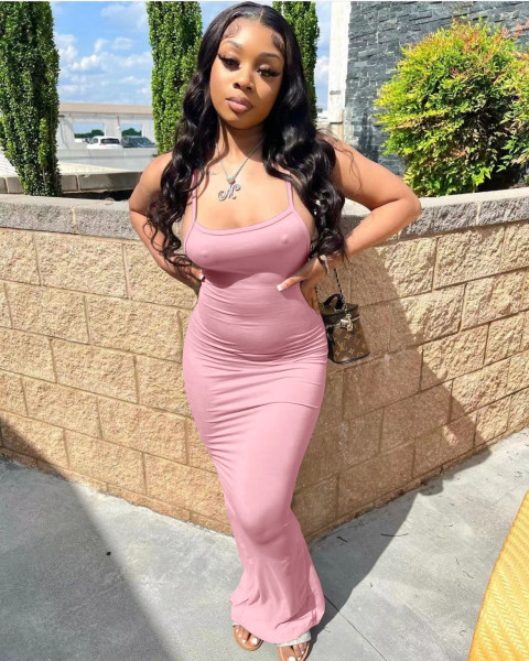 Women's Solid Cotton Sling Back Slit Maxi Dress