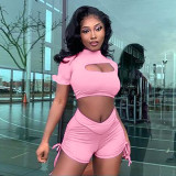 Wood ear banding solid color shorts two-piece suit