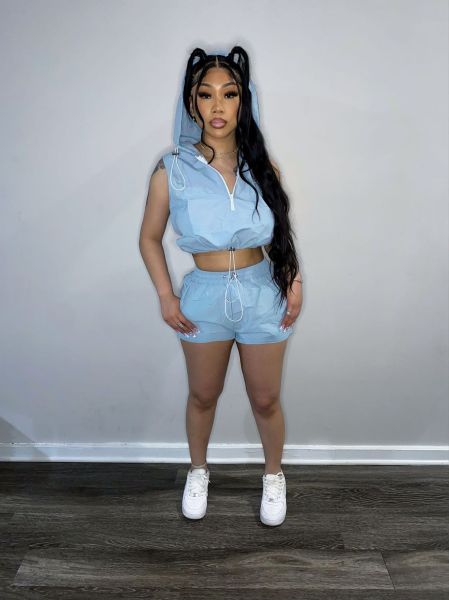Fashion Casual Solid Color Short Sleeve Shorts Hooded Suit