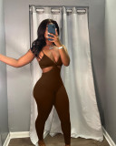 Fashion sexy backless suspenders solid color casual jumpsuit