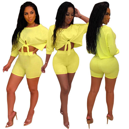 Women's Fashion Sports Leisure Bow Navel Shower Two-piece Set