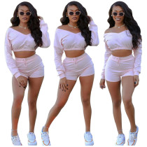 Women's V-Neck Solid Off Shoulder Sports Two-Piece Set Women's V-Neck Solid Off Shoulder Sports Two-Piece Set