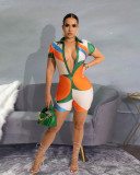 Fashionable and sexy button-position print jumpsuit