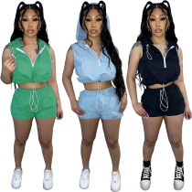 Fashion Casual Solid Color Short Sleeve Shorts Hooded Suit Fashion Casual Solid Color Short Sleeve Shorts Hooded Suit