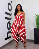 Positioning Print Fashion Loose Sling Slit Jumpsuit