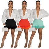 Plush Trim Panel Sexy Shorts
