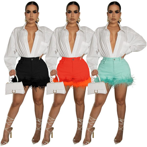 Plush Trim Panel Sexy Shorts