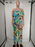 Women's Sexy Print One-Line Neck Wide-Leg Jumpsuit
