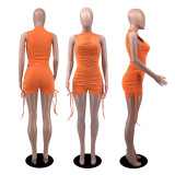 Women's Solid Color Tie Smocked Two-Piece Sports Fashion Casual Suit