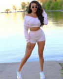 Women's V-Neck Solid Off Shoulder Sports Two-Piece Set