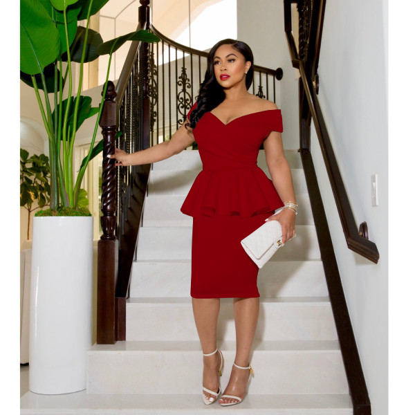 Women's OL V-Neck Sleeveless Hip Dress