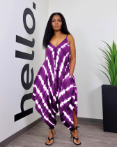Positioning Print Fashion Loose Sling Slit Jumpsuit Positioning Print Fashion Loose Sling Slit Jumpsuit