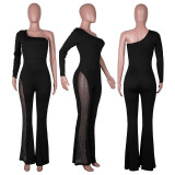 Fashion mesh stitching hot diamonds flare jumpsuit