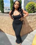 Women's Solid Cotton Sling Back Slit Maxi Dress