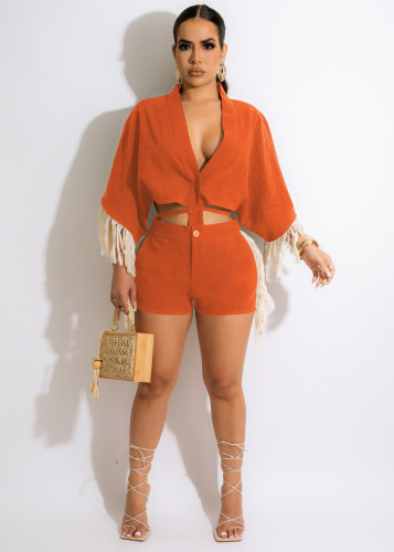 Lace-Up Fringe Two-Piece Doll Sleeve Set