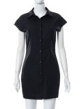 Women's Short Sleeve Lapel Button Slim Pack Hip Shirt Dress