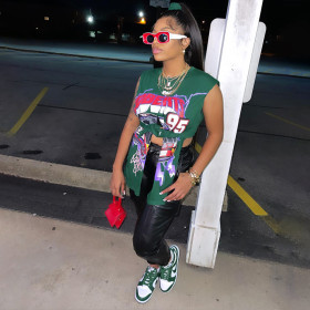 Printed Hip Hop Street Slit Casual Short Sleeve T-Shirt