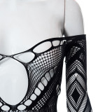 Sexy one-shoulder long-sleeved skinny cutout trousers jumpsuit