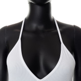 V-neck open-back cord-tie slim fit hip-lifting jumpsuit